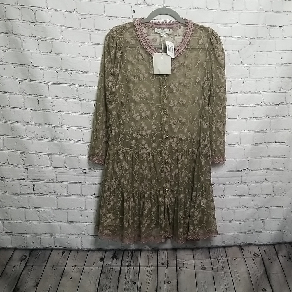 By Stella Large Short Dress Cocoa Drop Waist Long Sleeve New W/tags 3/4 Sleeve